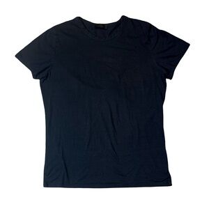 Ari SoHo women L Large dark navy blue solid cotton crewneck short sleeve t-shirt